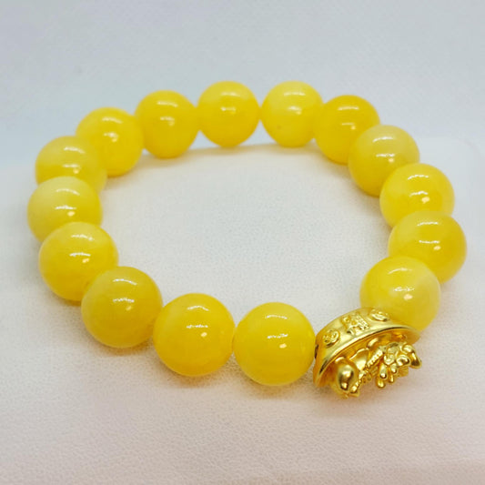 Natural Yellow Jade Bracelet with Money Bag Pixiu in 12mm Stones
