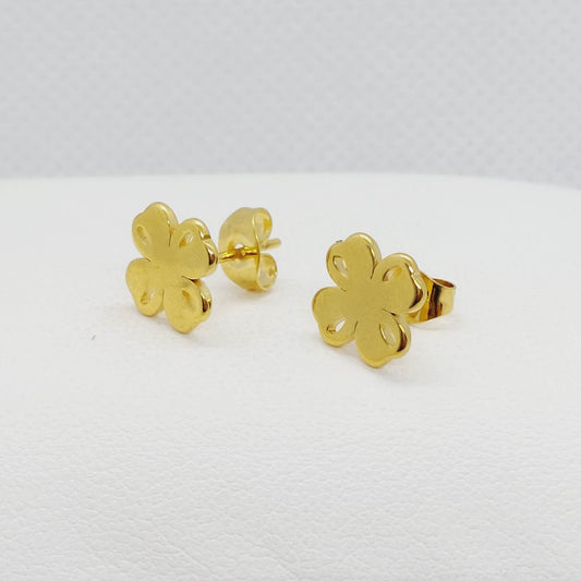 Four Leaf Clover Stud Earrings in Gold Plated Stainless Steel