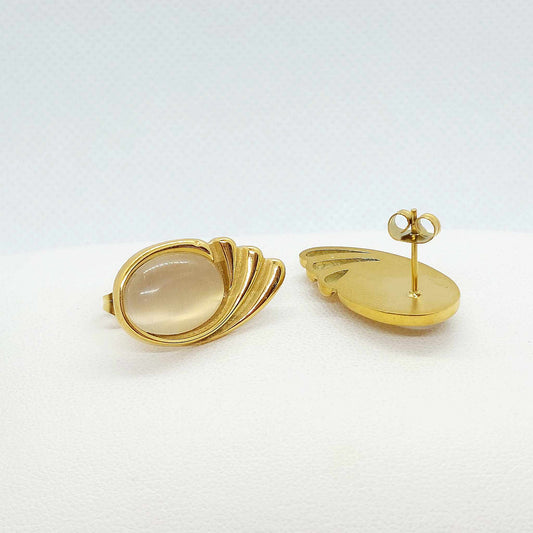 White Crystal with Wings Earrings in Gold Plated Stainless Steel