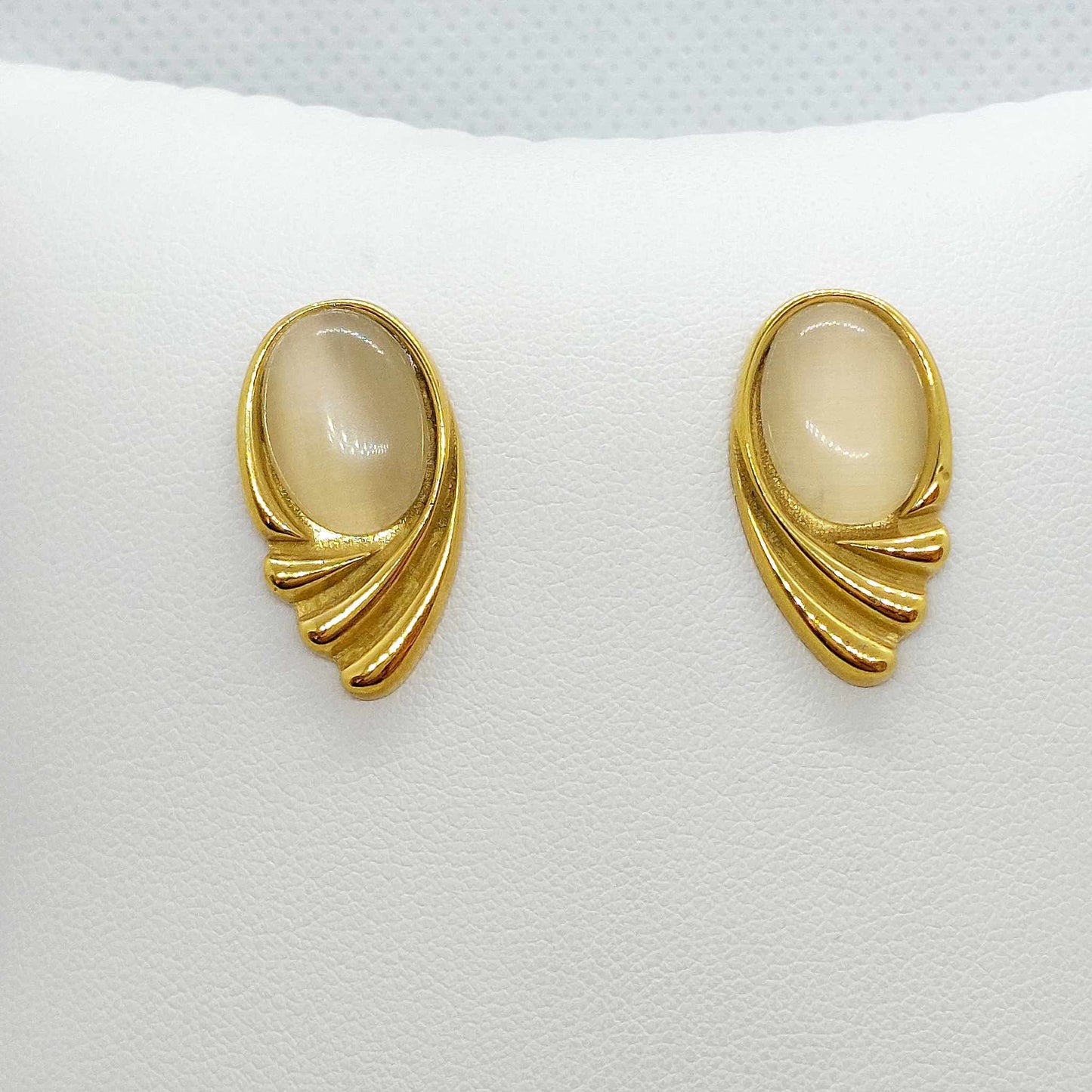 White Crystal with Wings Earrings in Gold Plated Stainless Steel