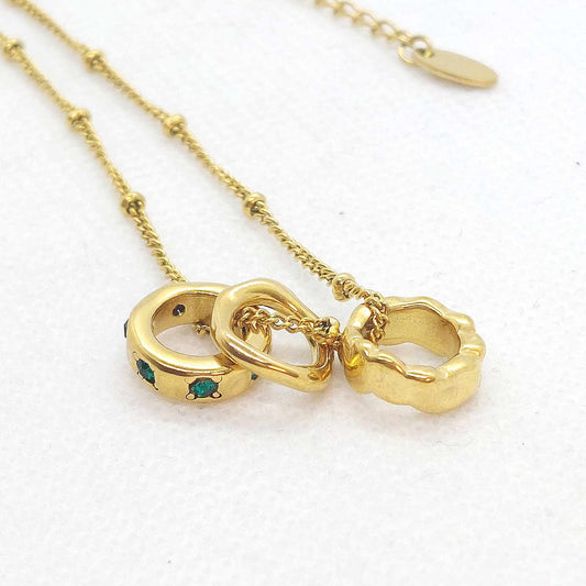 Three Ring Pendant with Zircon and a Stainless Steel Chain Necklace