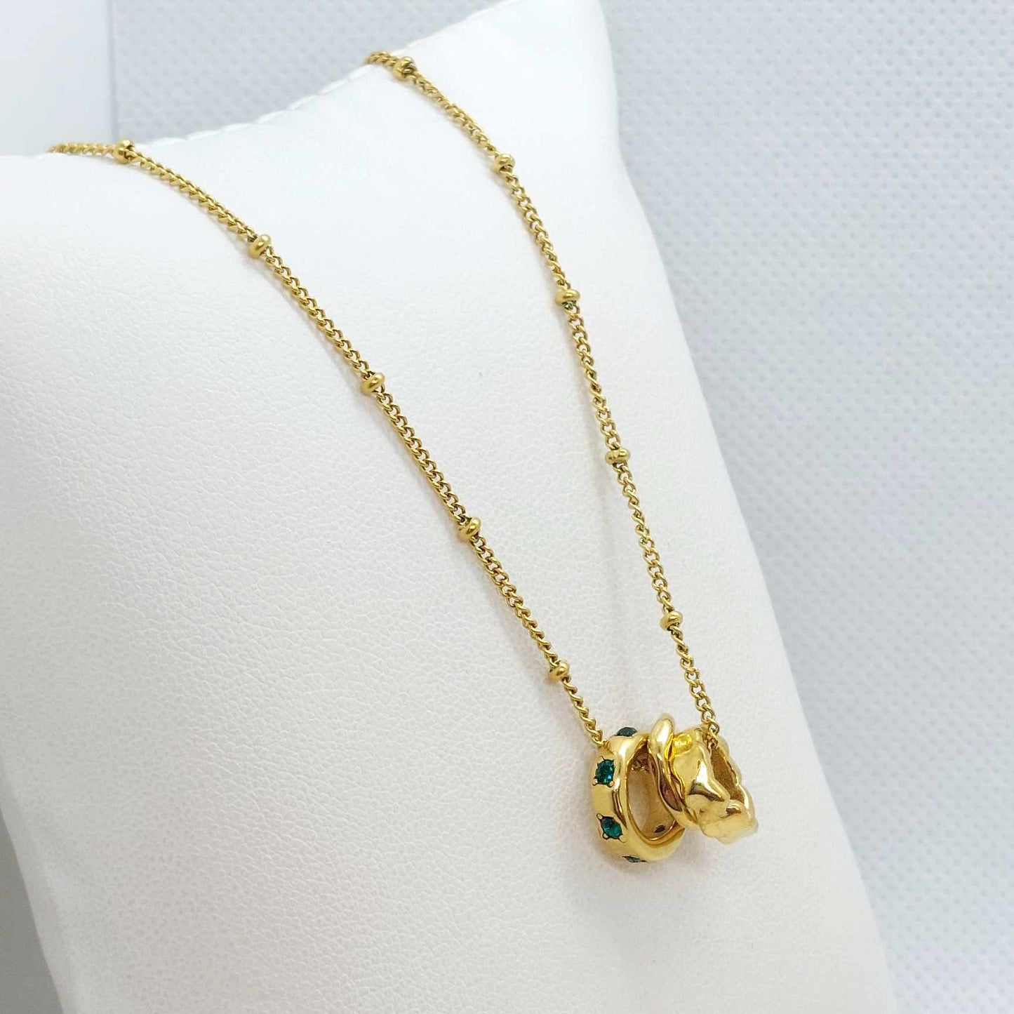 Three Ring Pendant with Zircon and a Stainless Steel Chain Necklace