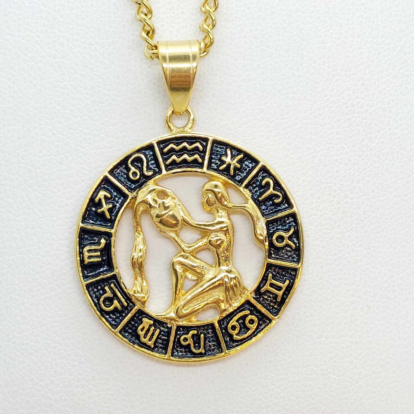 Aquarius Star Sign Pendant with Gold Plated Stainless Steel Chain Necklace