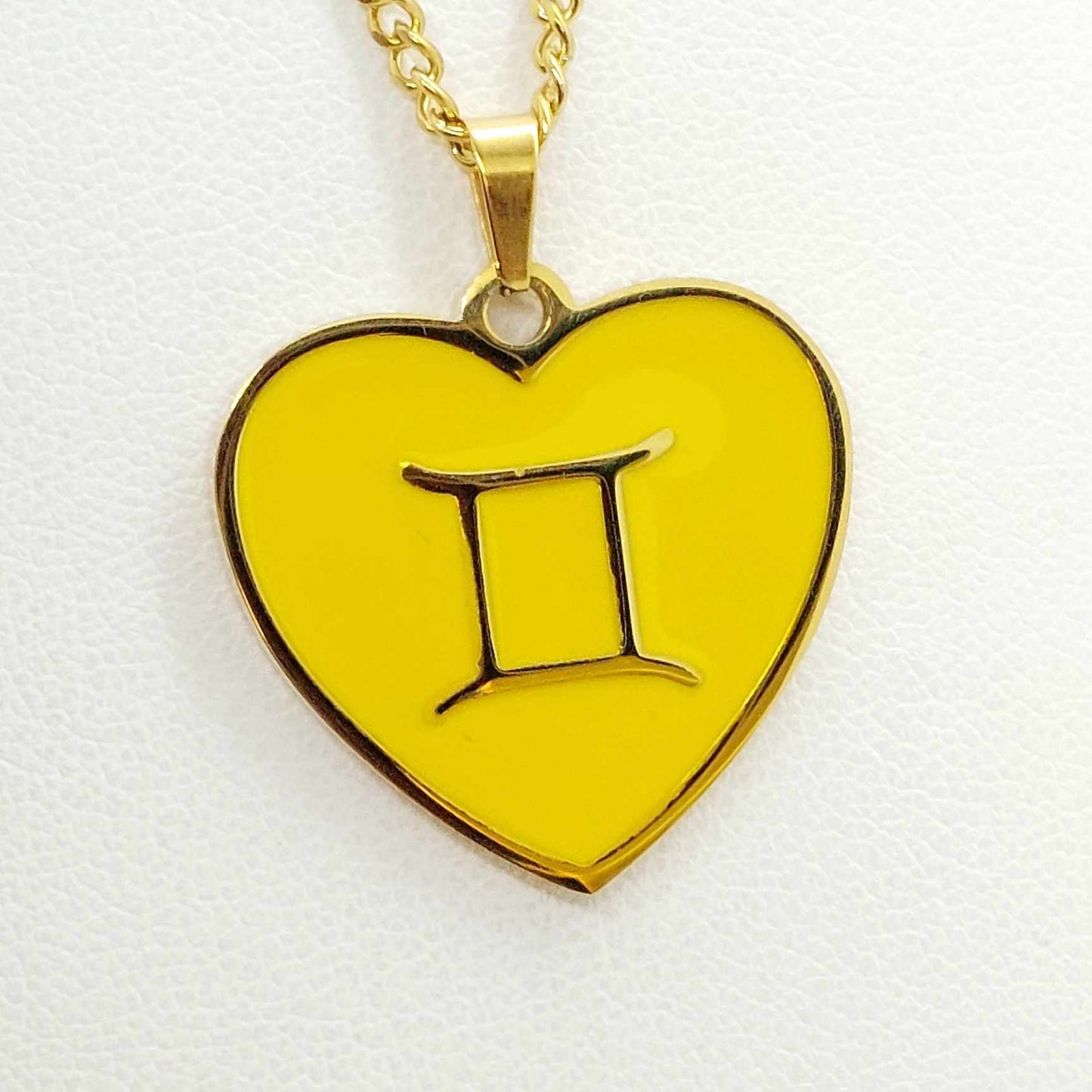 Gemini Star Symbol and Lucky Color Yellow Pendant with Stainless Steel Chain Necklace
