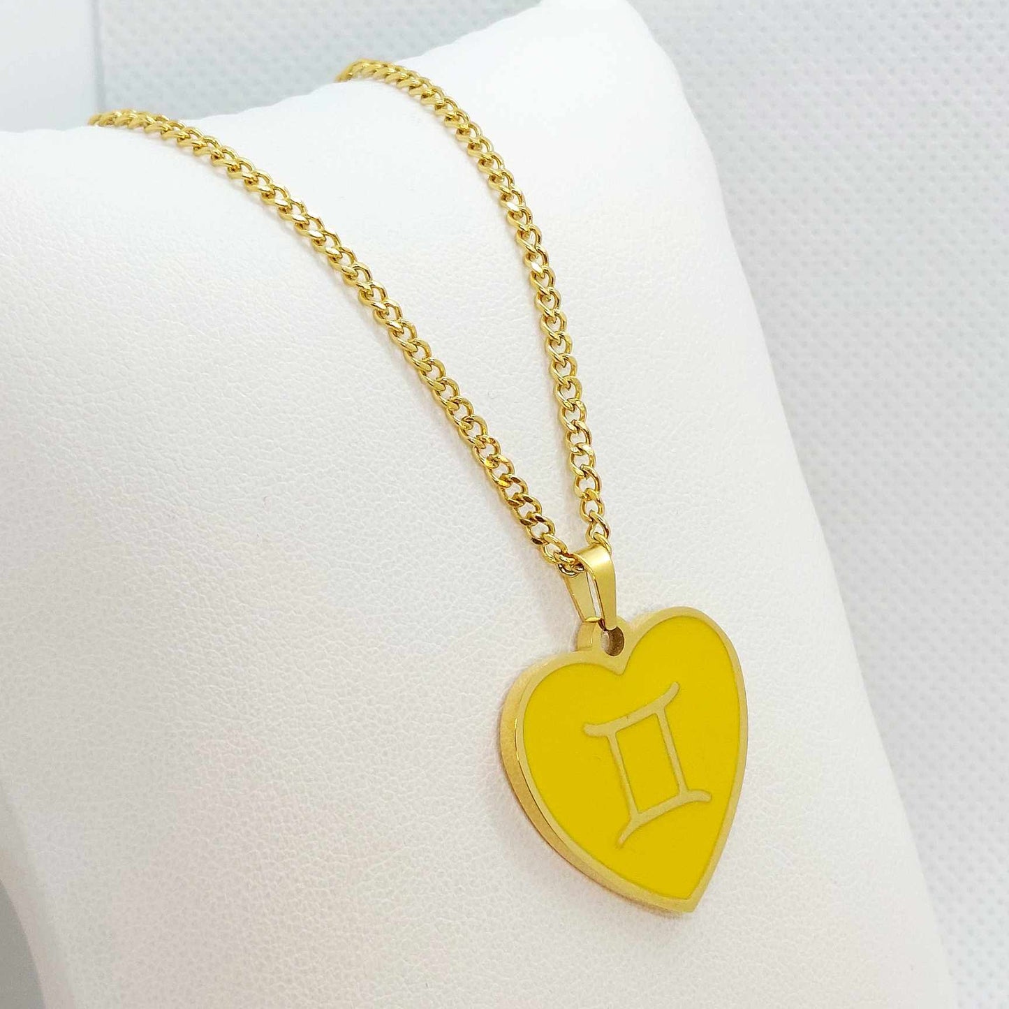 Gemini Star Symbol and Lucky Color Yellow Pendant with Stainless Steel Chain Necklace