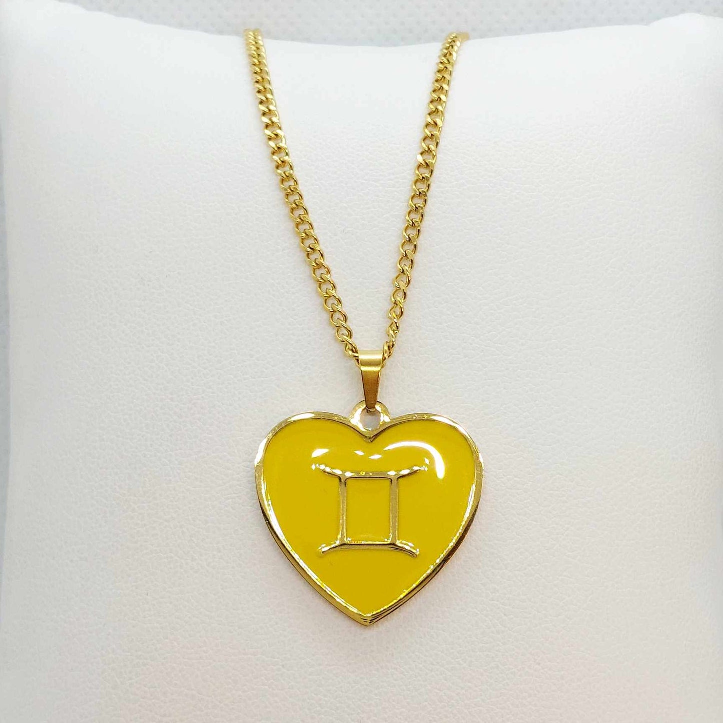 Gemini Star Symbol and Lucky Color Yellow Pendant with Stainless Steel Chain Necklace