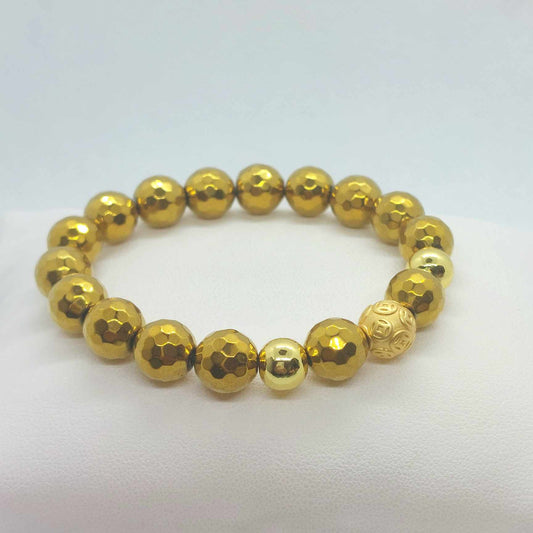 Natural Faceted Hematite Bracelet with 10mm Stones Gold Plated