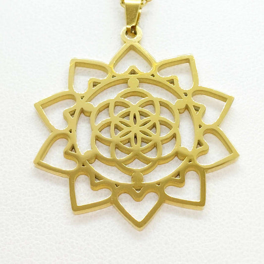 Flower of Life Pendant with Stainless Steel Chain Necklace