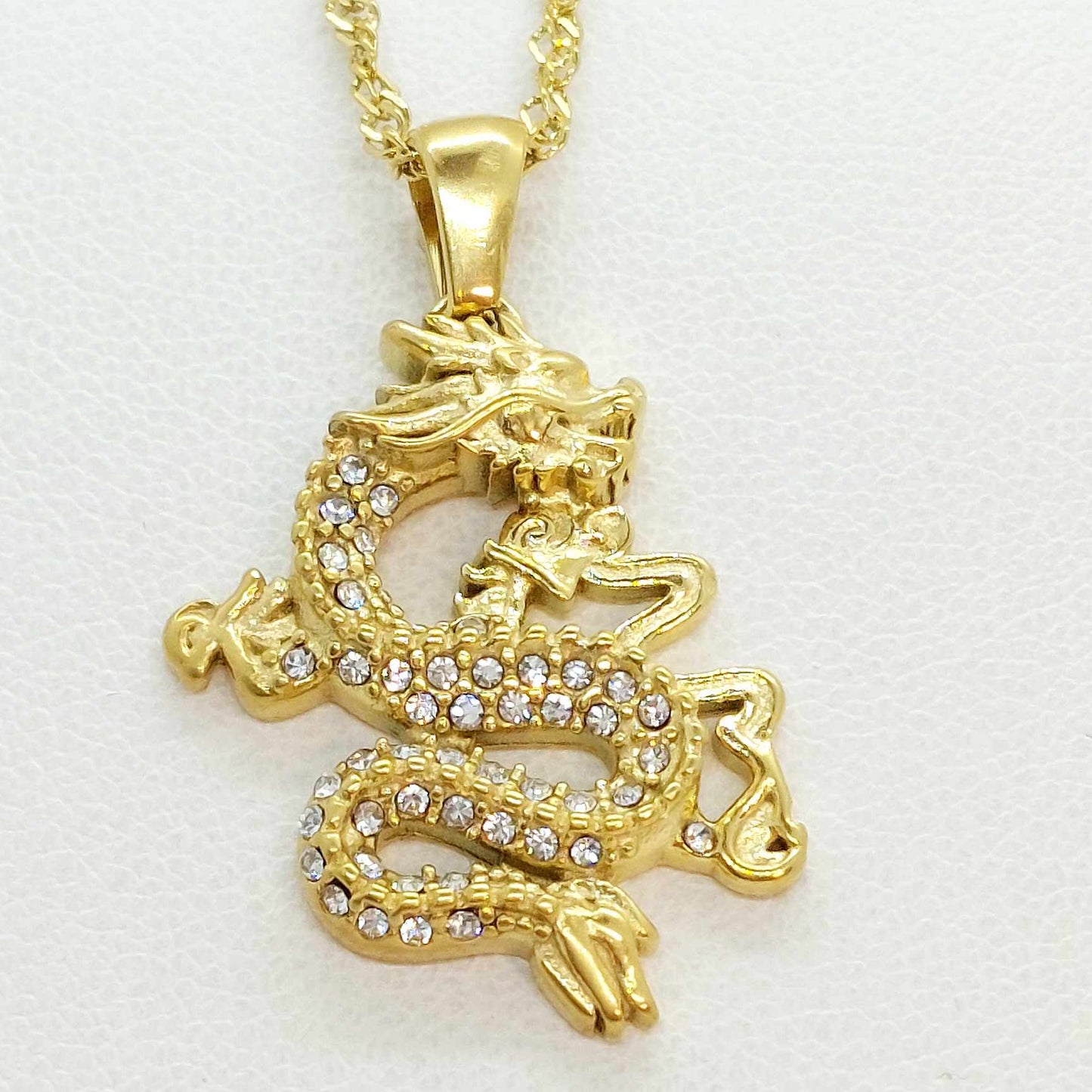 Dragon Pendant in Zircon with Stainless Steel Chain Gold Plated