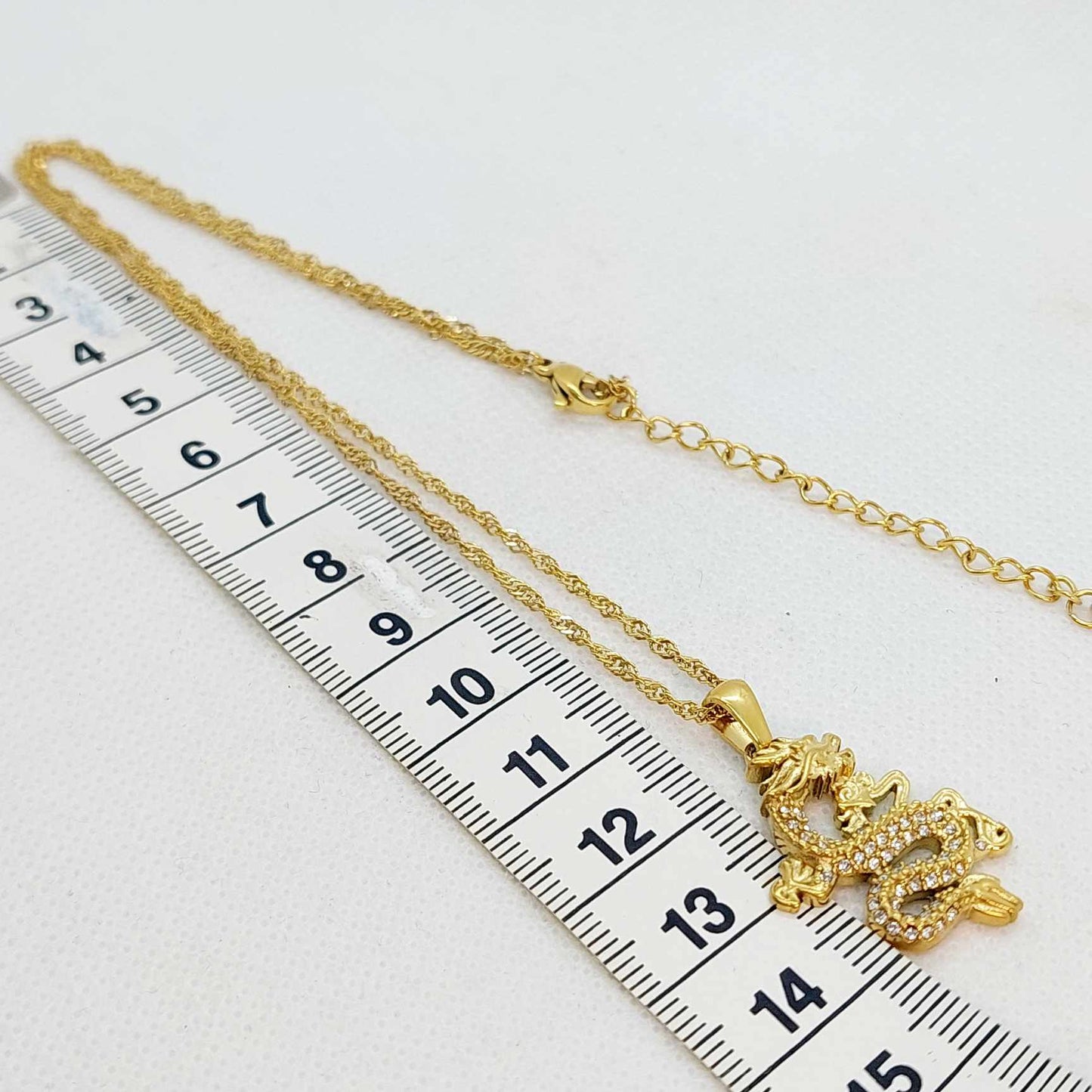 Dragon Pendant in Zircon with Stainless Steel Chain Gold Plated