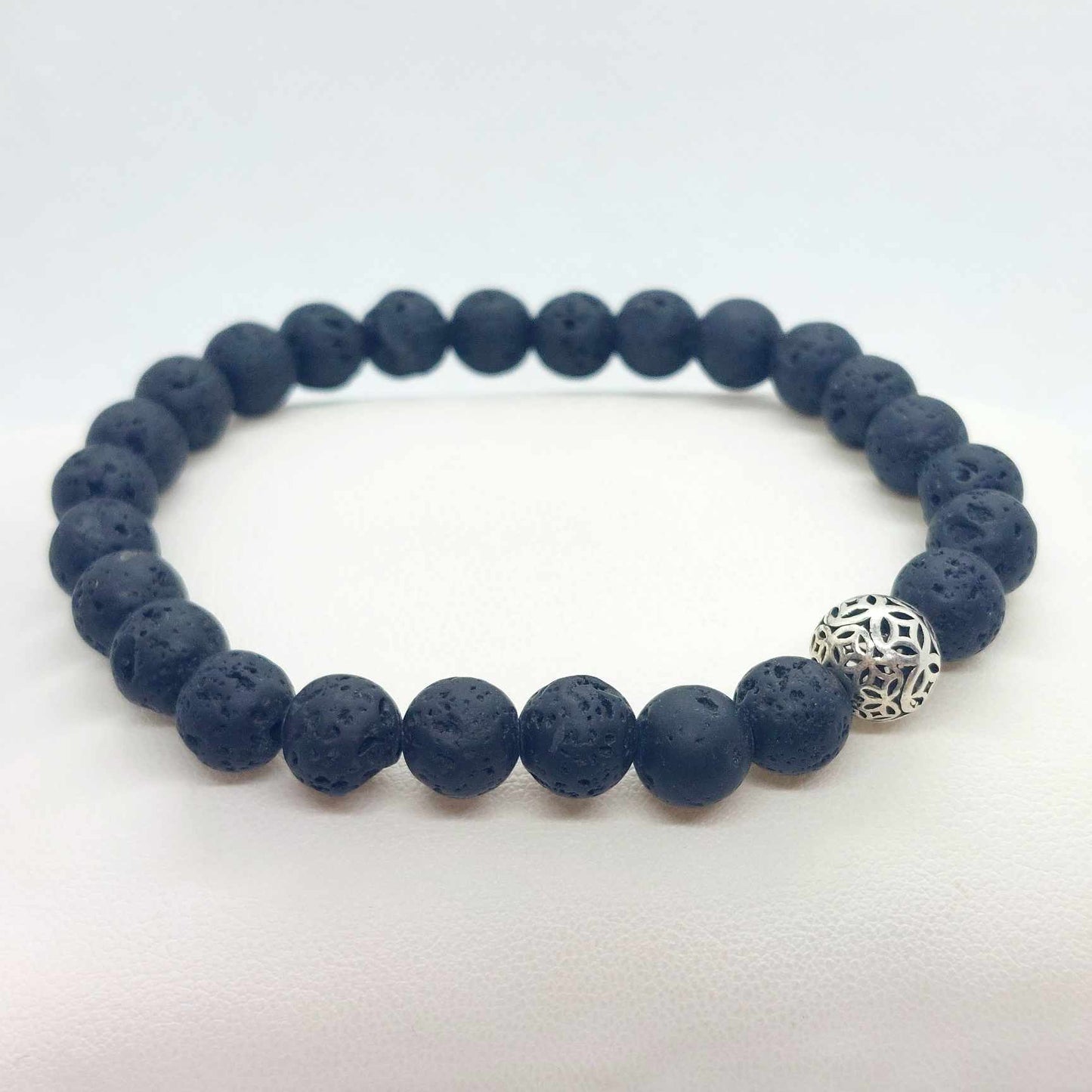Black Braided Leather and Stainless Steel with Lava Bead Bracelet for Men