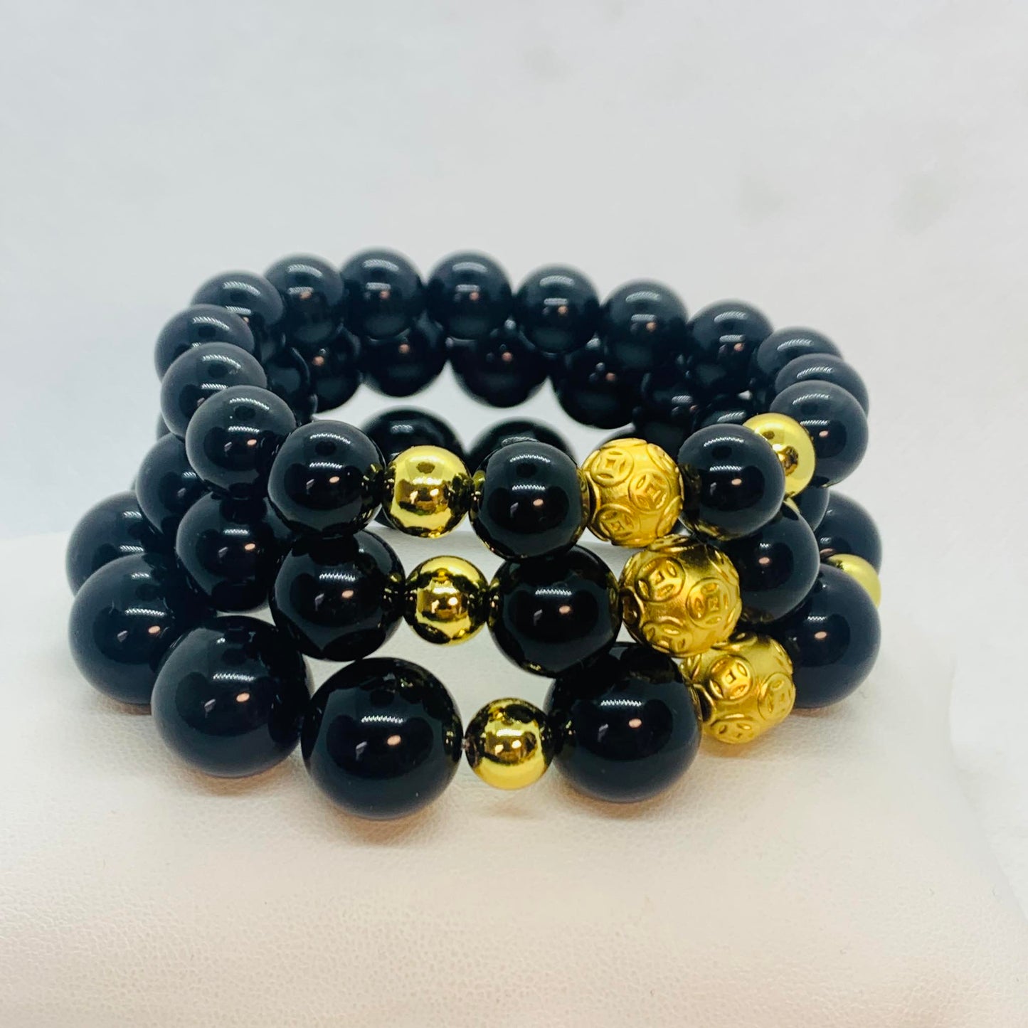 Natural Black Obsidian Bracelet in 10-12-14 mm Stones