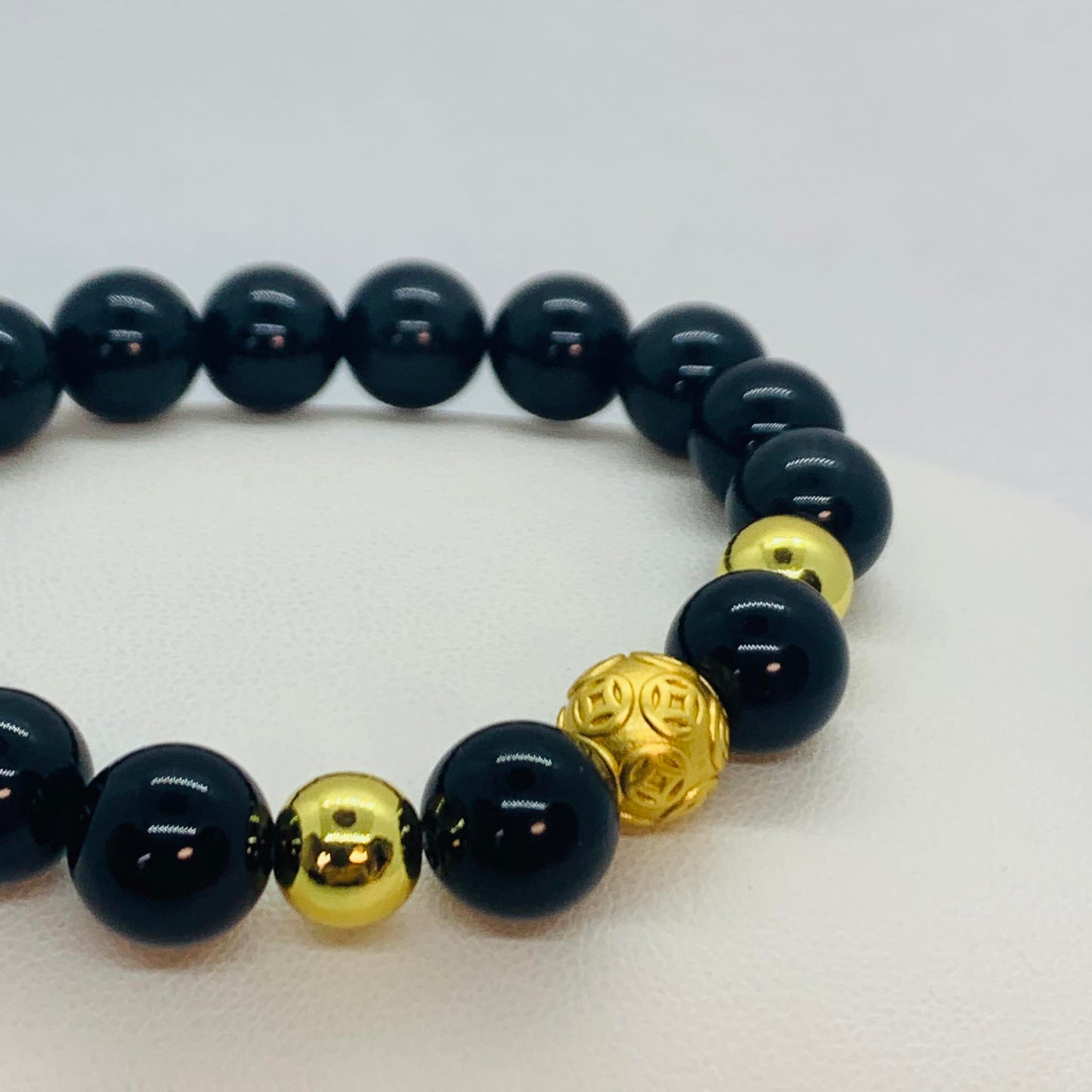 Natural Black Obsidian Bracelet in 10-12-14 mm Stones