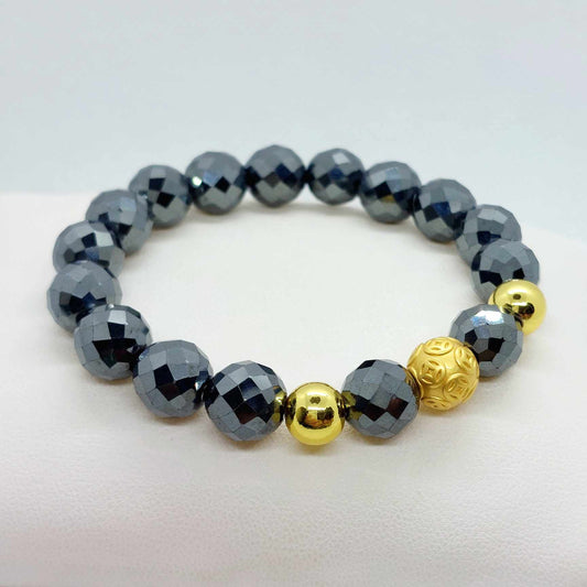 Natural Faceted Hematite Bracelet in 10mm Stones