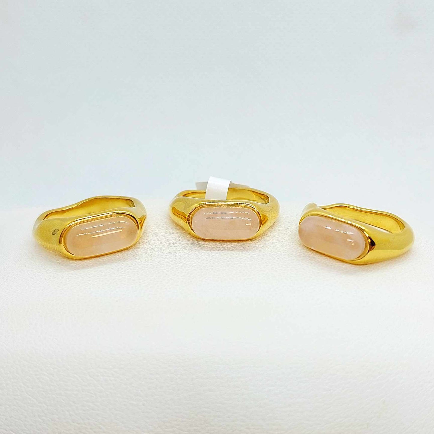 Natural Rose Quartz Ring in Stainless Steel Gold Plated