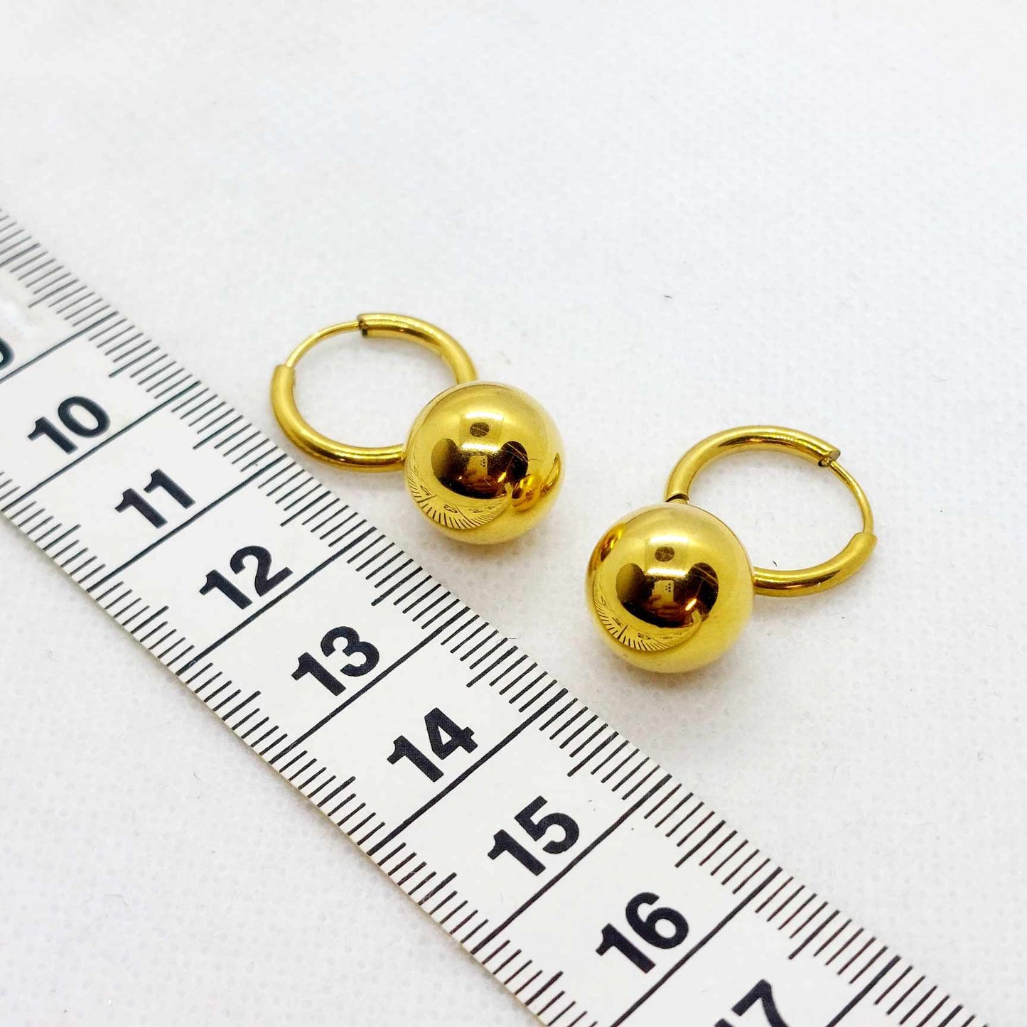 Stainless Steel Ball on Hoop Earrings Gold Plated