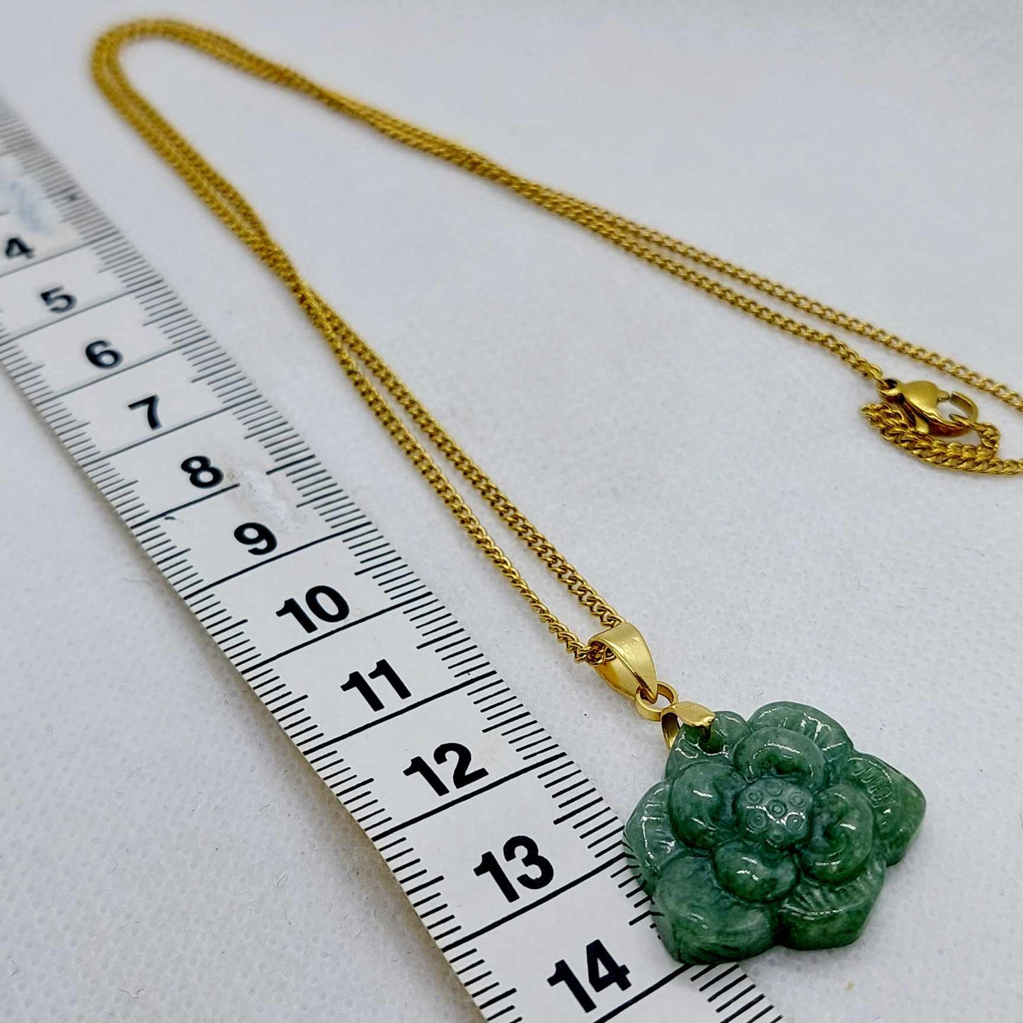 Natural Burmese Jade Lotus Flower Pendant with Gold Plated Stainless Steel Chain Necklace
