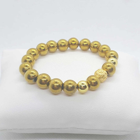 Natural Hematite Bracelet with 10mm Stones Gold Plated
