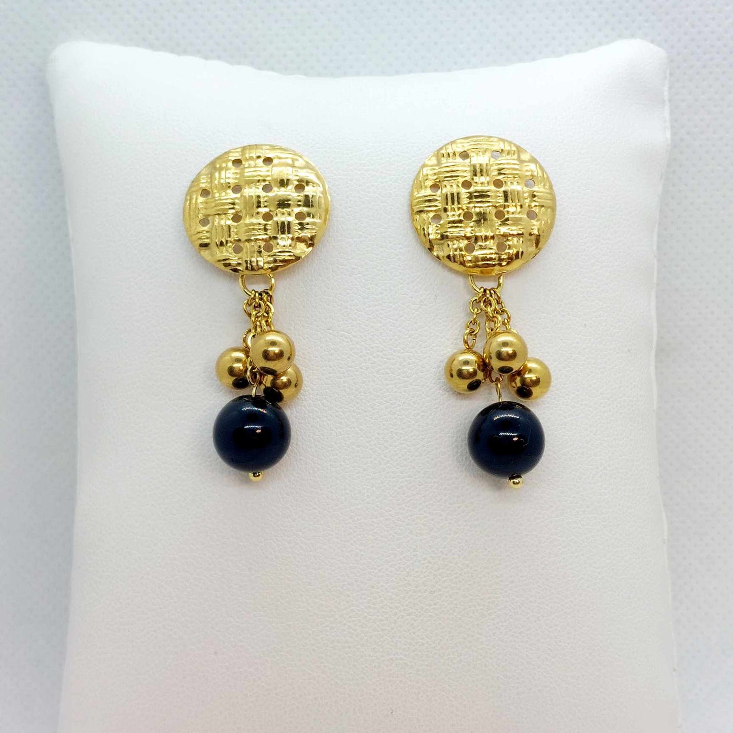 Natural Obsidian Dangle Earrings in Gold Plated Stainless Steel