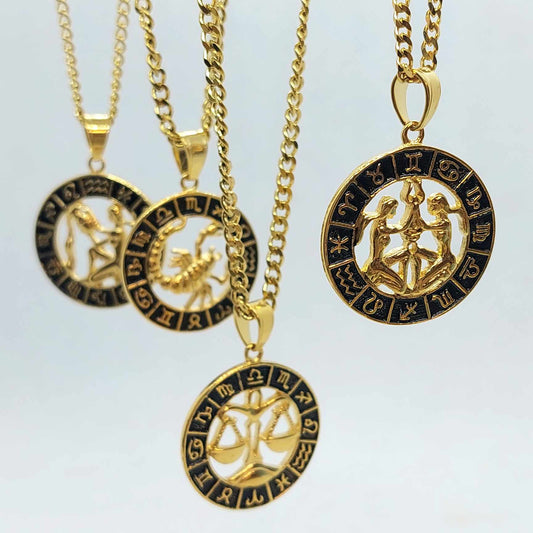 Libra Star Sign  Pendant with Gold Plated Stainless Steel Chain Necklace