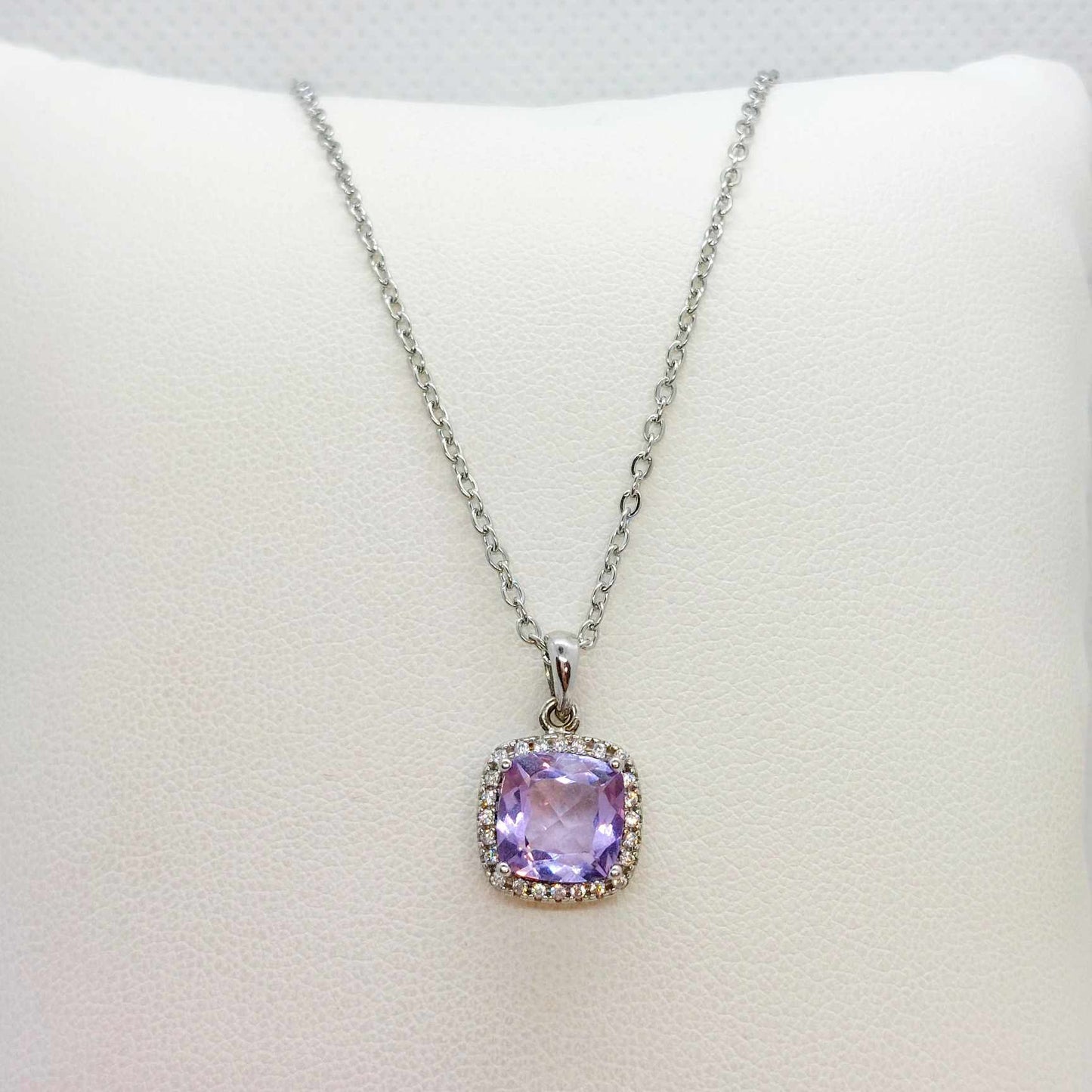 Natural Amethyst Pendant with Zircon with Stainless Steel Chain