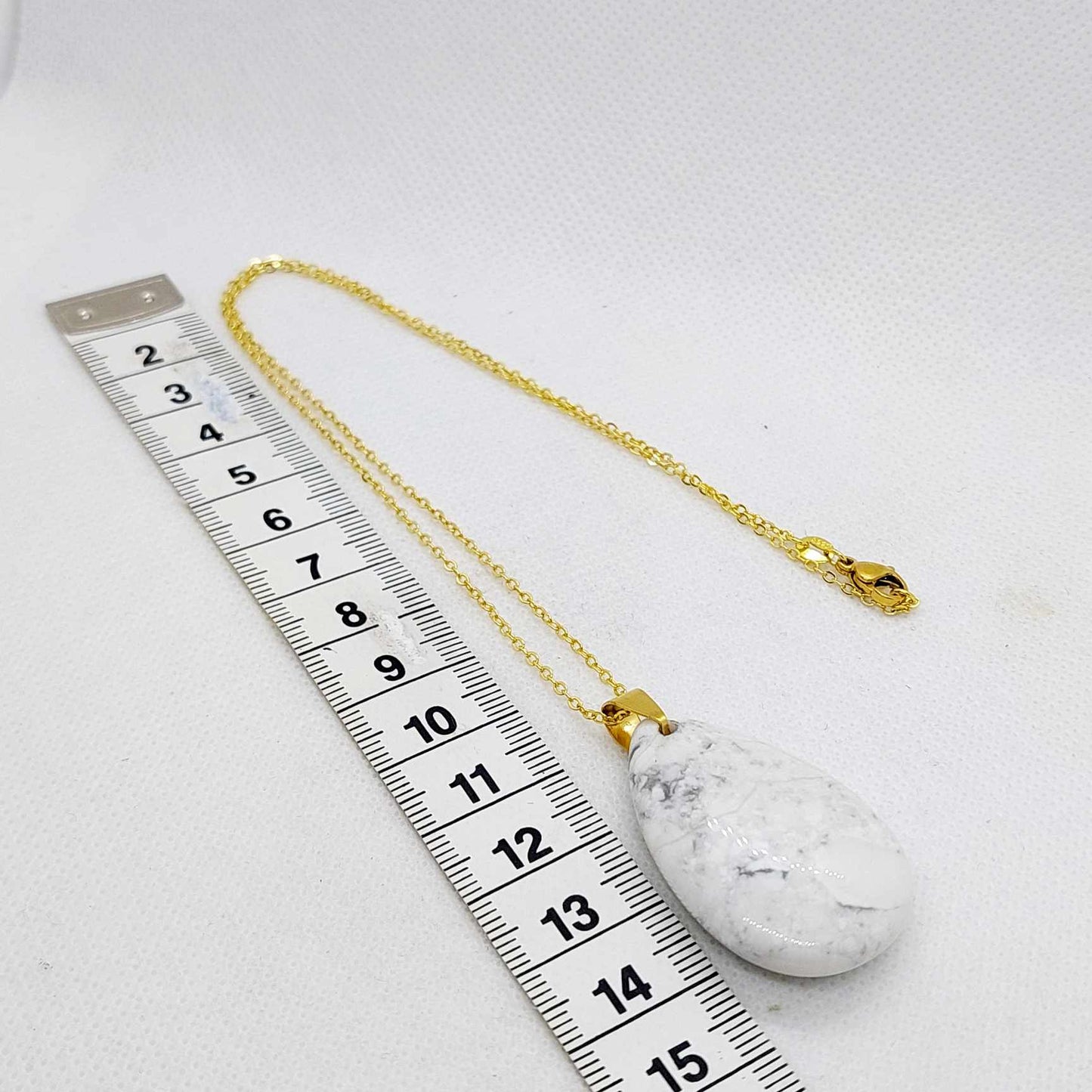 Natural White Howlite Stone Pendant with Necklace Stainless Steel Gold Plated