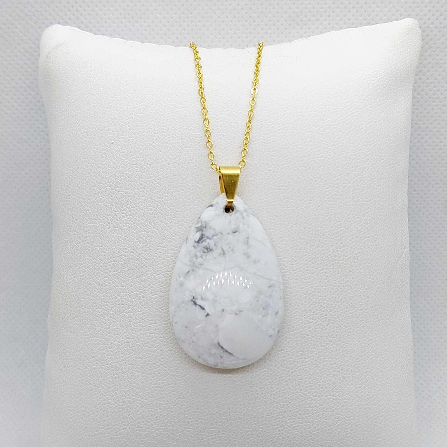 Natural White Howlite Stone Pendant with Necklace Stainless Steel Gold Plated