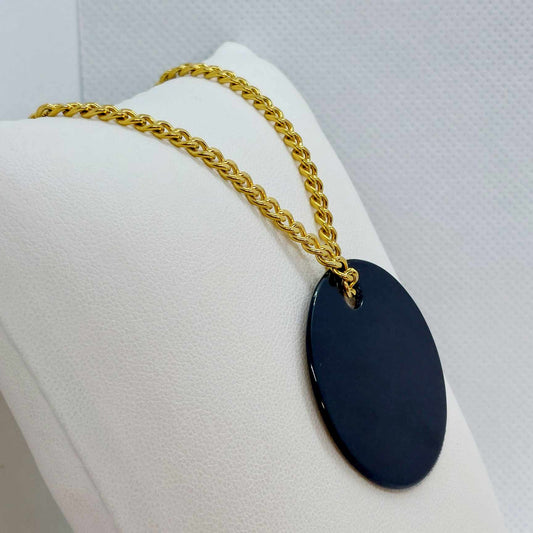 Natural Onyx Slab Pendant with Gold Plated Stainless Steel Chain Necklace
