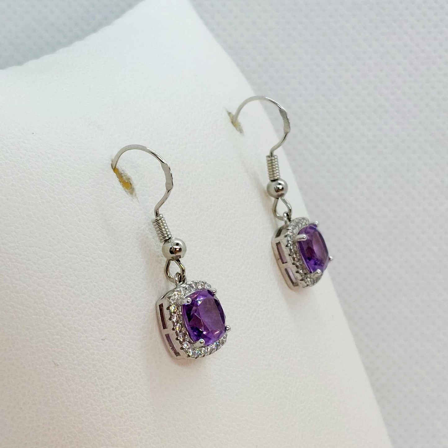 Natural Amethyst Drop Earrings in Sterling Silver