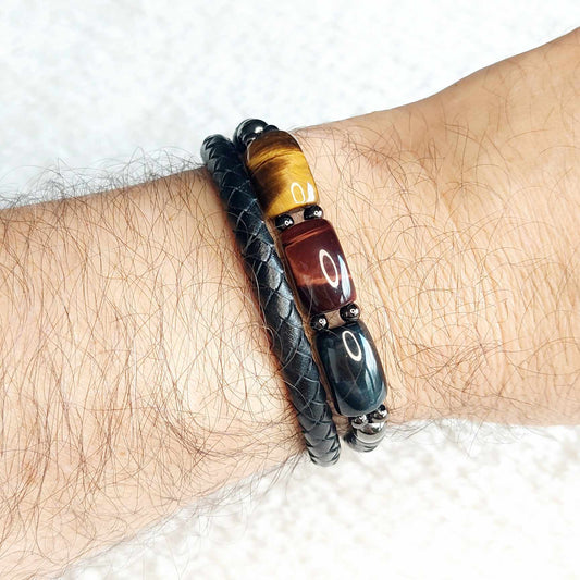 Tiger Eye with Leather Bracelets for Men