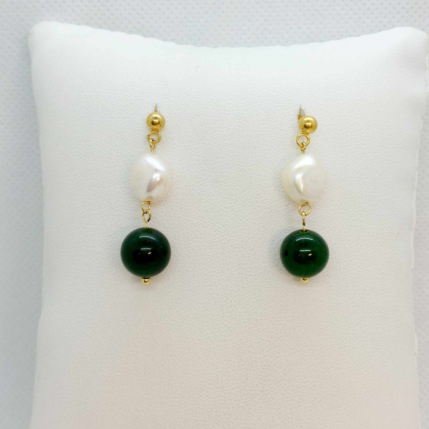 Natural Pearl and Jade Dangle Earrings in Stainless Steel