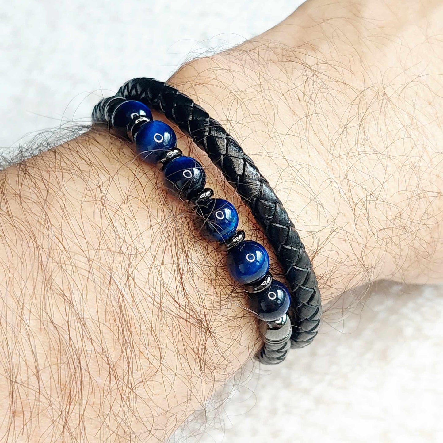 Tiger Eye and Leather Bracelets for Men