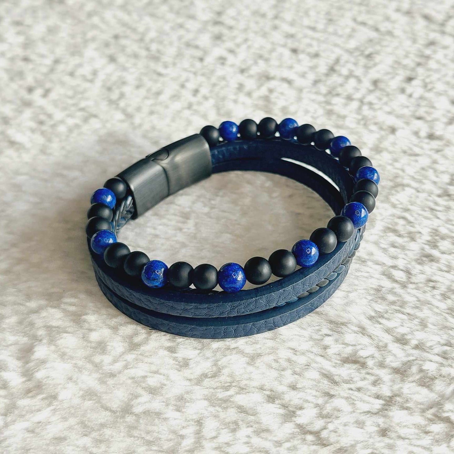 Multi Strap with Natural Stones Leather Bracelets for Men