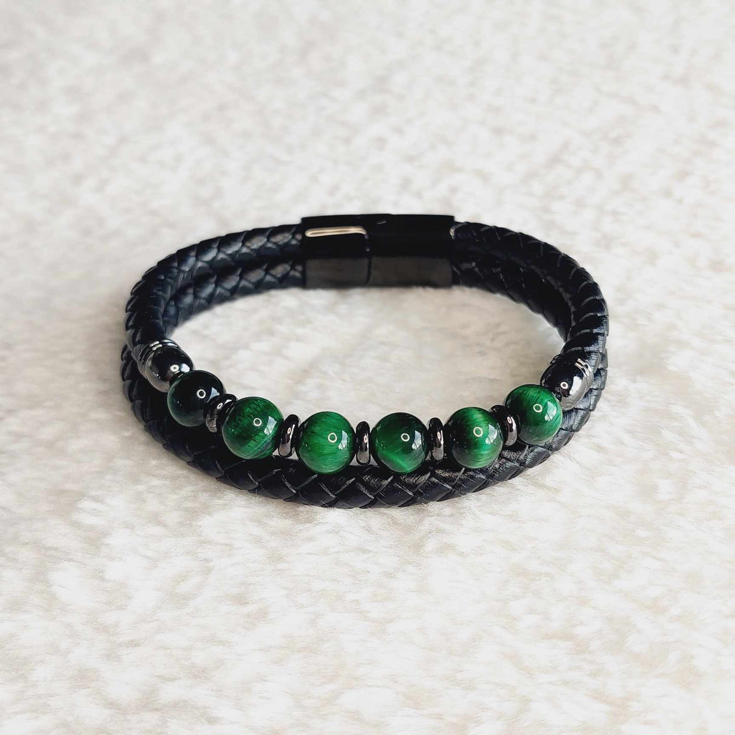 Tiger Eye and Leather Bracelets for Men
