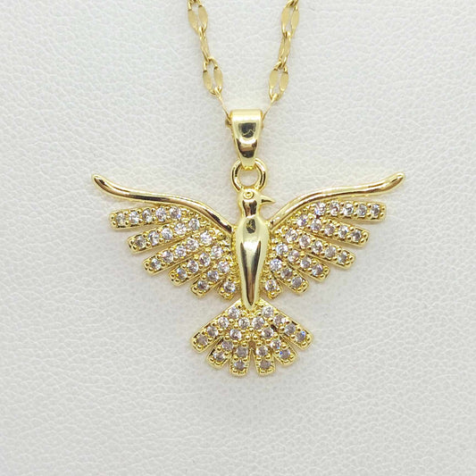 Phoenix in Zircon Pendant with Gold Plated Stainless Steel Chain Necklace