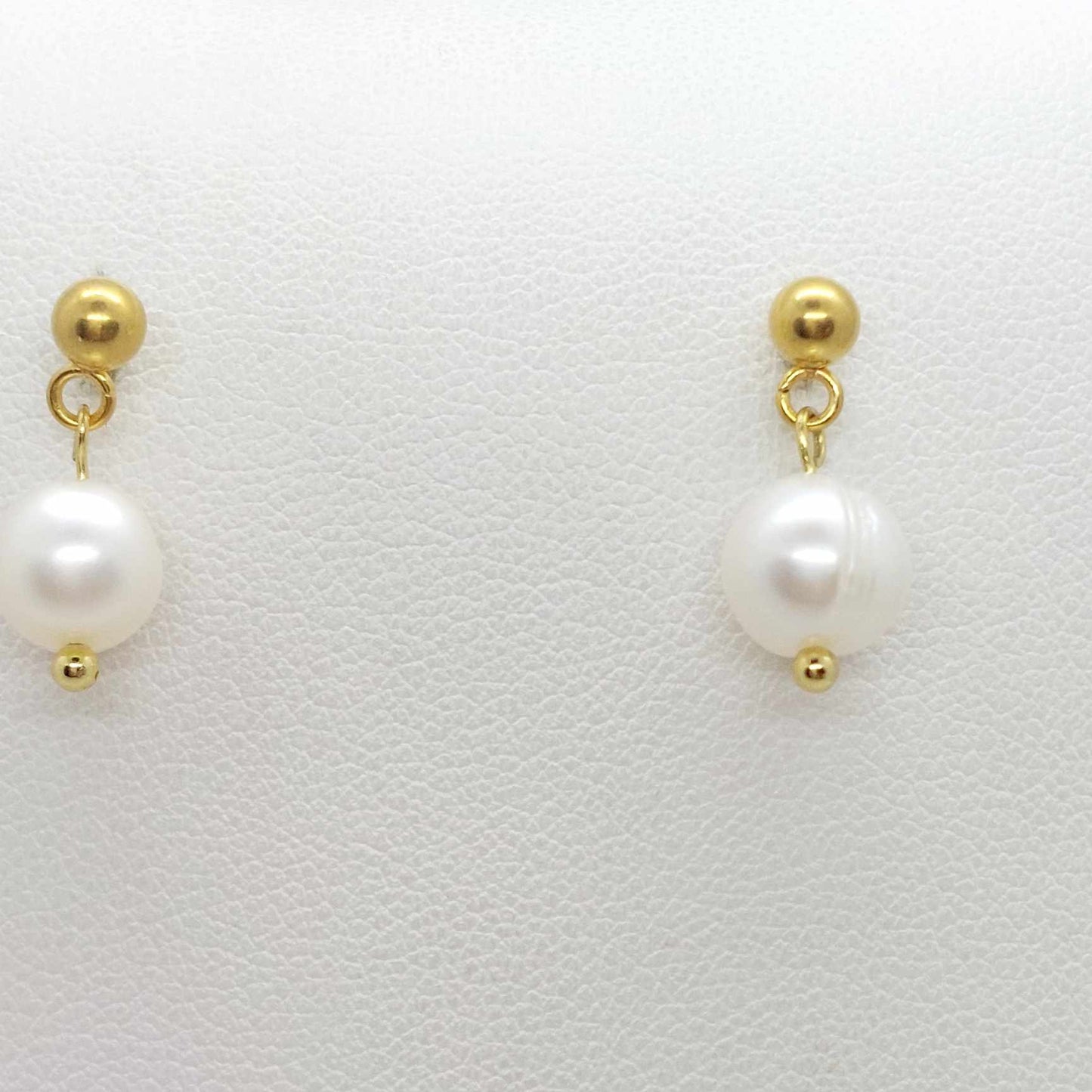 Natural Freshwater Pearl Dangle Stud Earrings in Stainless Steel Gold Plated