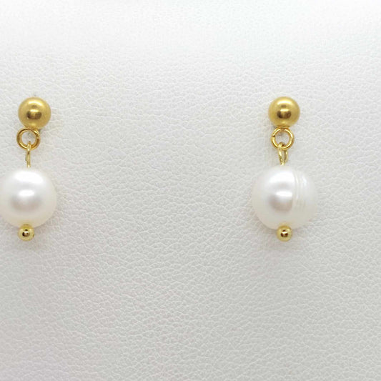 Natural Freshwater Pearl Dangle Stud Earrings in Stainless Steel Gold Plated