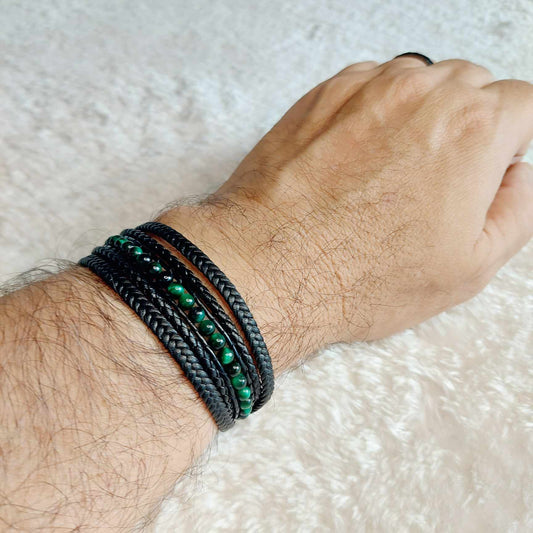 Multi Strap with Tiger Eye Leather Bracelets for Men