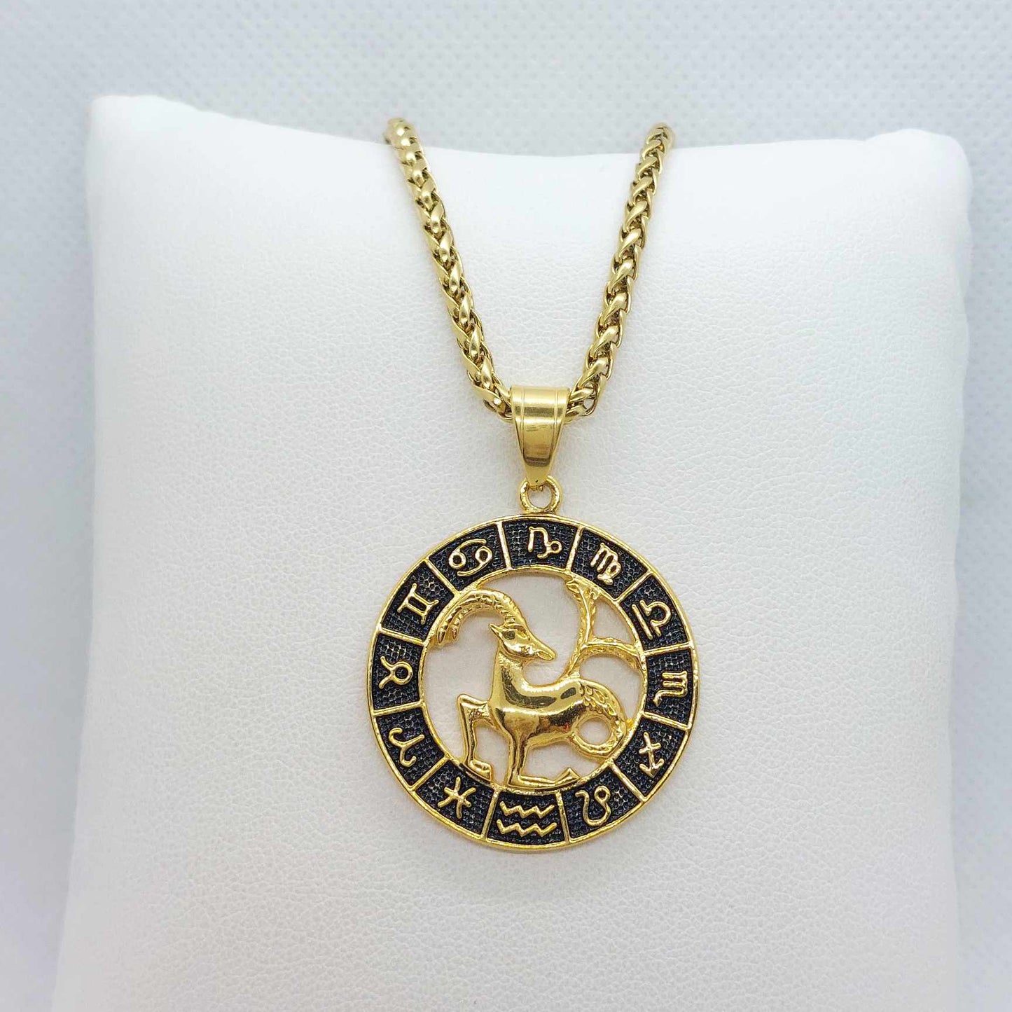 Capricorn Star Sign Pendant with Gold Plated Stainless Steel Chain Necklace