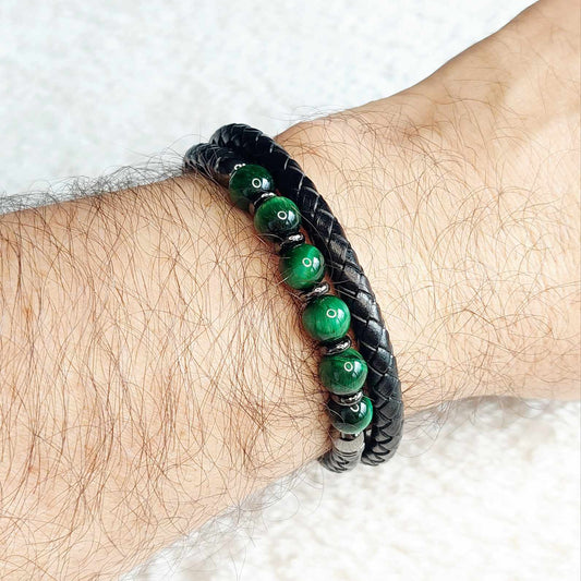 Tiger Eye and Leather Bracelets for Men
