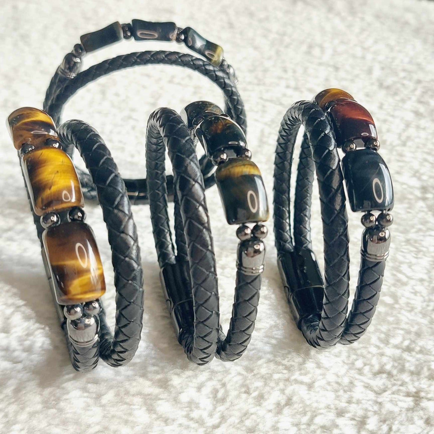 Tiger Eye with Leather Bracelets for Men