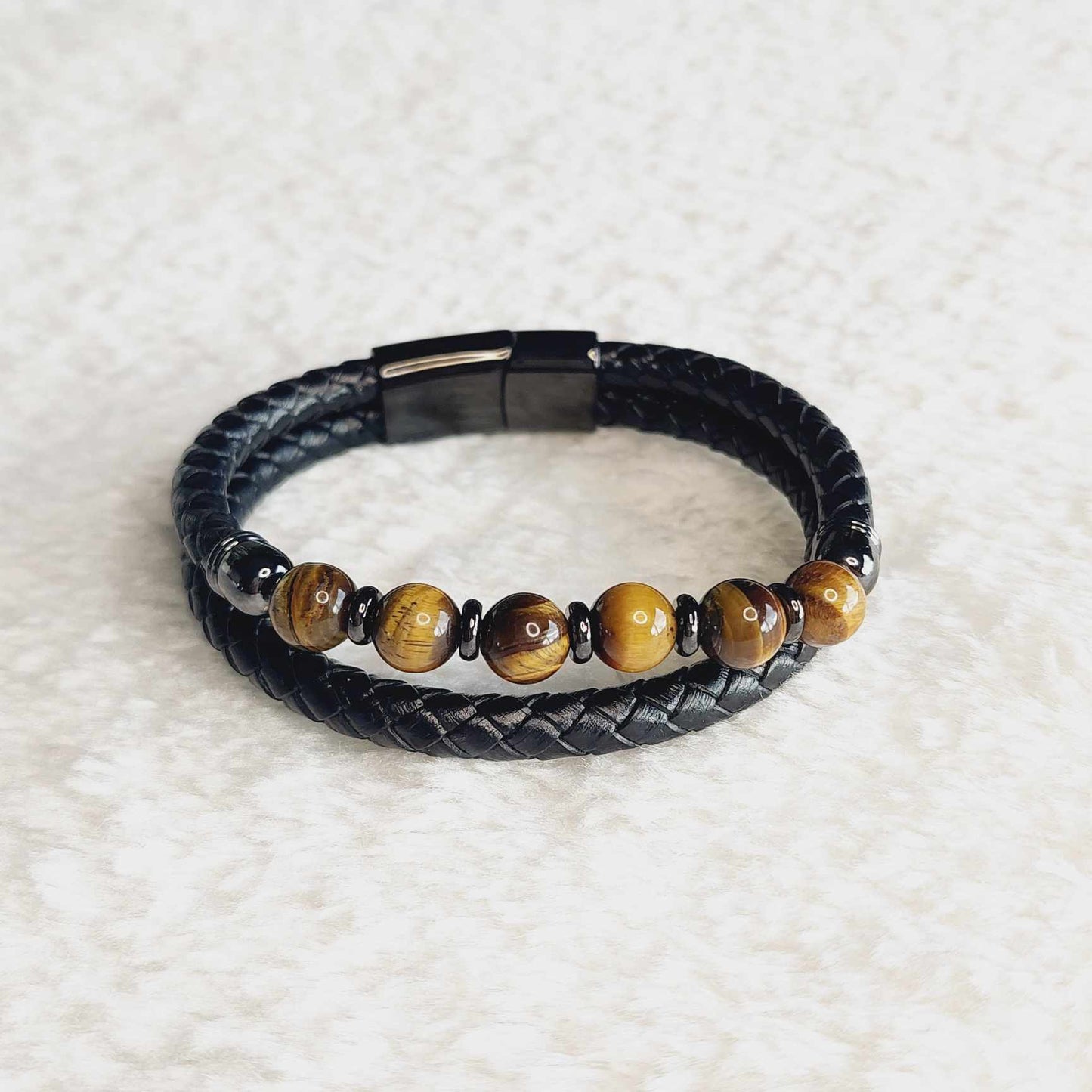 Tiger Eye and Leather Bracelets for Men