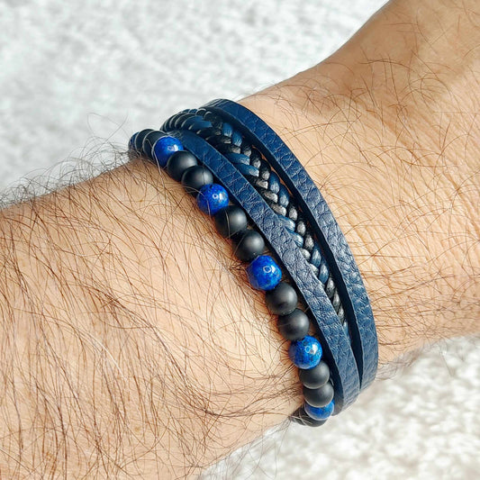Multi Strap with Natural Stones Leather Bracelets for Men