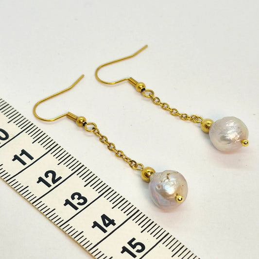 Natural Baroque Pearl Dangle Earrings in Stainless Steel Gold Plated