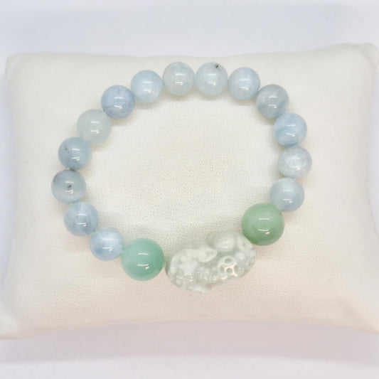 Natural Burmese Jade with Pixiu Bracelet in 10 & 12 mm Stones