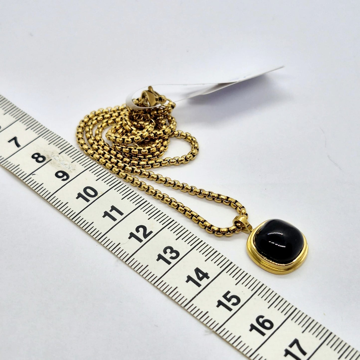 Natural Black Agate Necklace in Gold Plated Stainless Steel