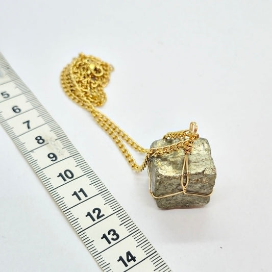 Natural Cube Pyrite Pendant with Stainless Steel Chain