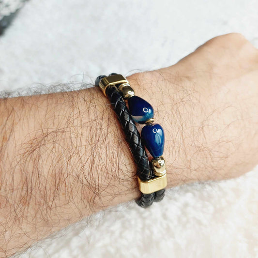 Multi Strap with Natural Stone Leather Bracelets for Men