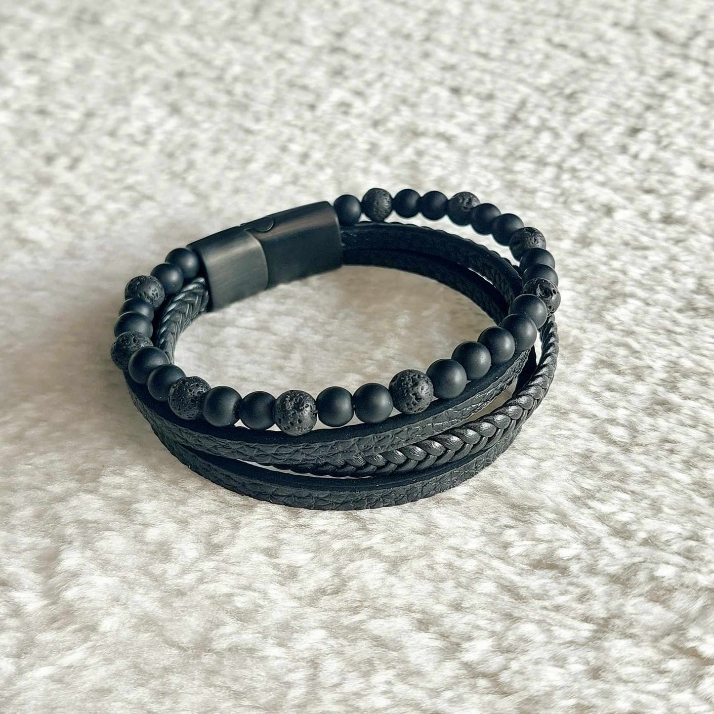 Multi Strap with Natural Stones Leather Bracelets for Men