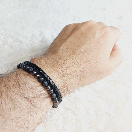 Multi Strap with Natural Stone Leather Bracelets for Men